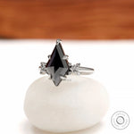 Gothic black moissanite engagement ring featuring 2 CT kite cut center stone