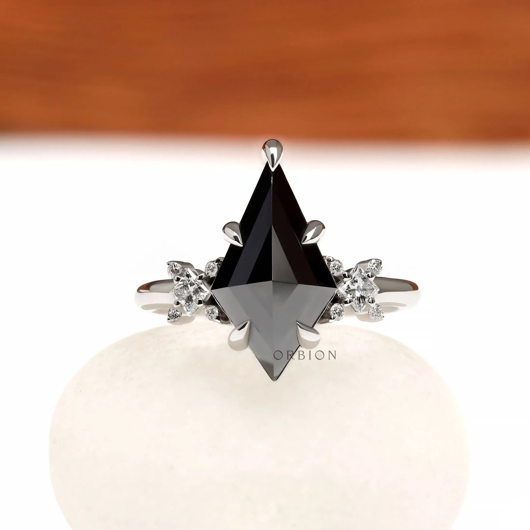 2 CT kite cut black moissanite cluster gothic engagement ring in platinum 950 with princess and round accents