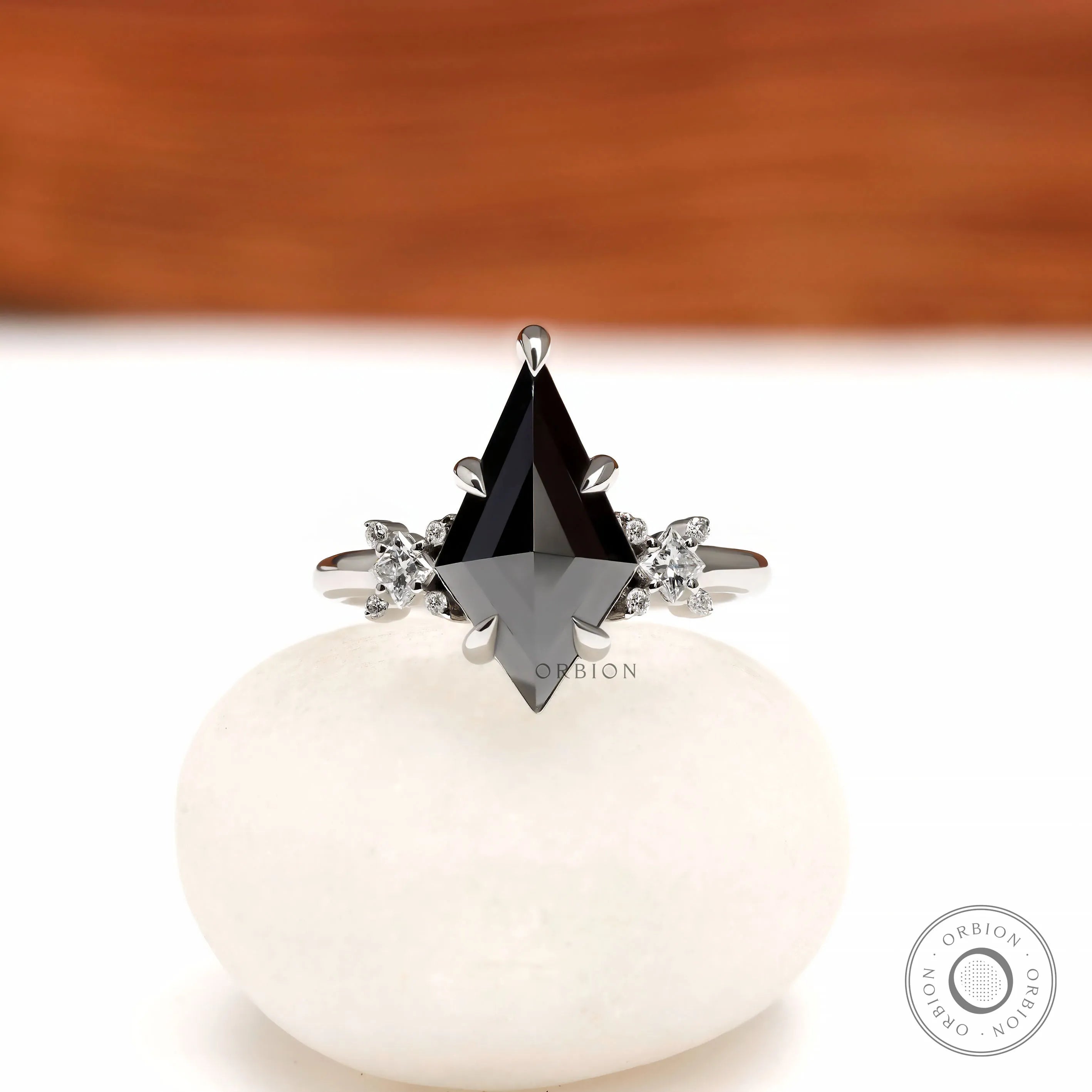 2 CT kite cut black moissanite cluster gothic engagement ring in platinum 950 with princess and round accents