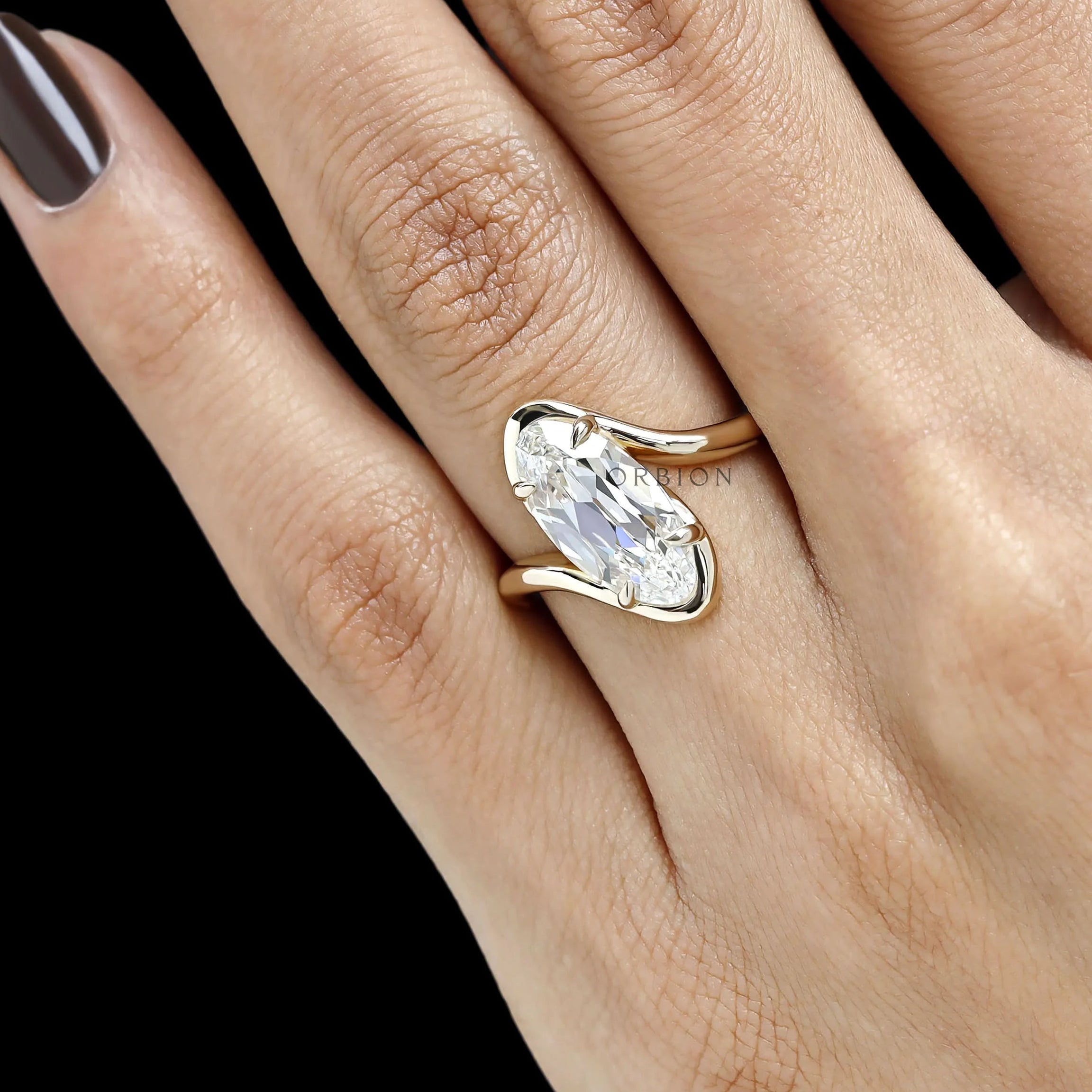 OMC moval lab grown diamond ring yellow gold vintage style