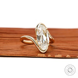 14k yellow gold bypass ring featuring antique moval lab diamond with old mine cut vintage design