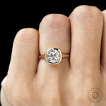 Elegant bezel set antique cushion engagement ring with lab diamond or moissanite, yellow gold