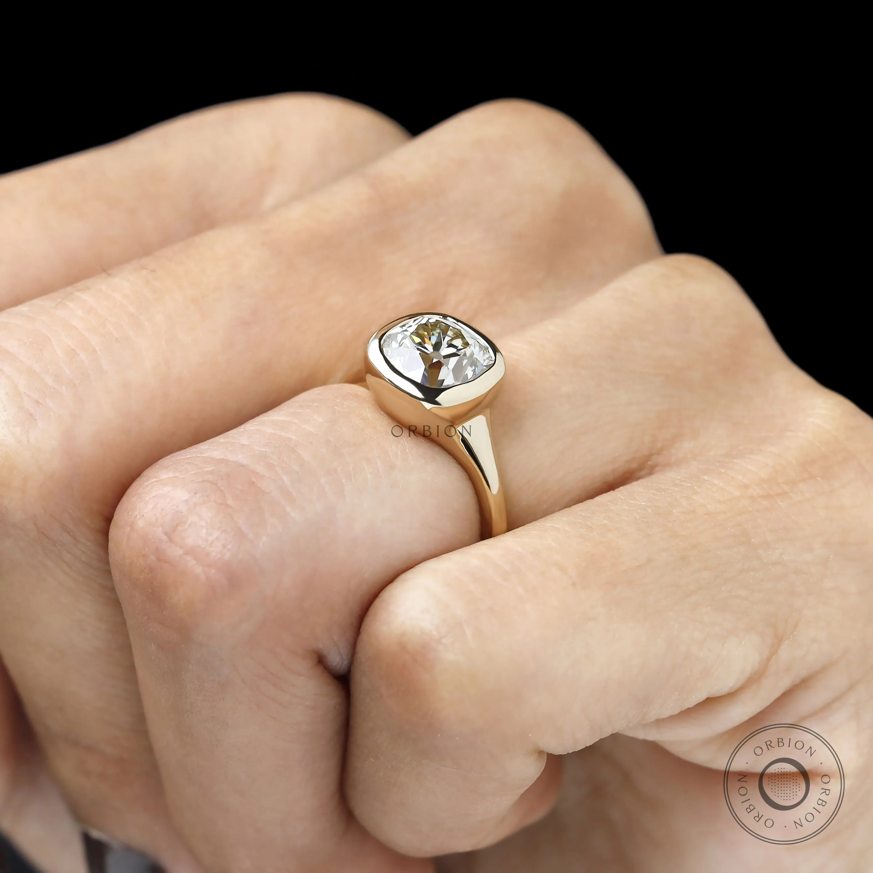Bezel set antique old mine cushion lab diamond or moissanite engagement ring