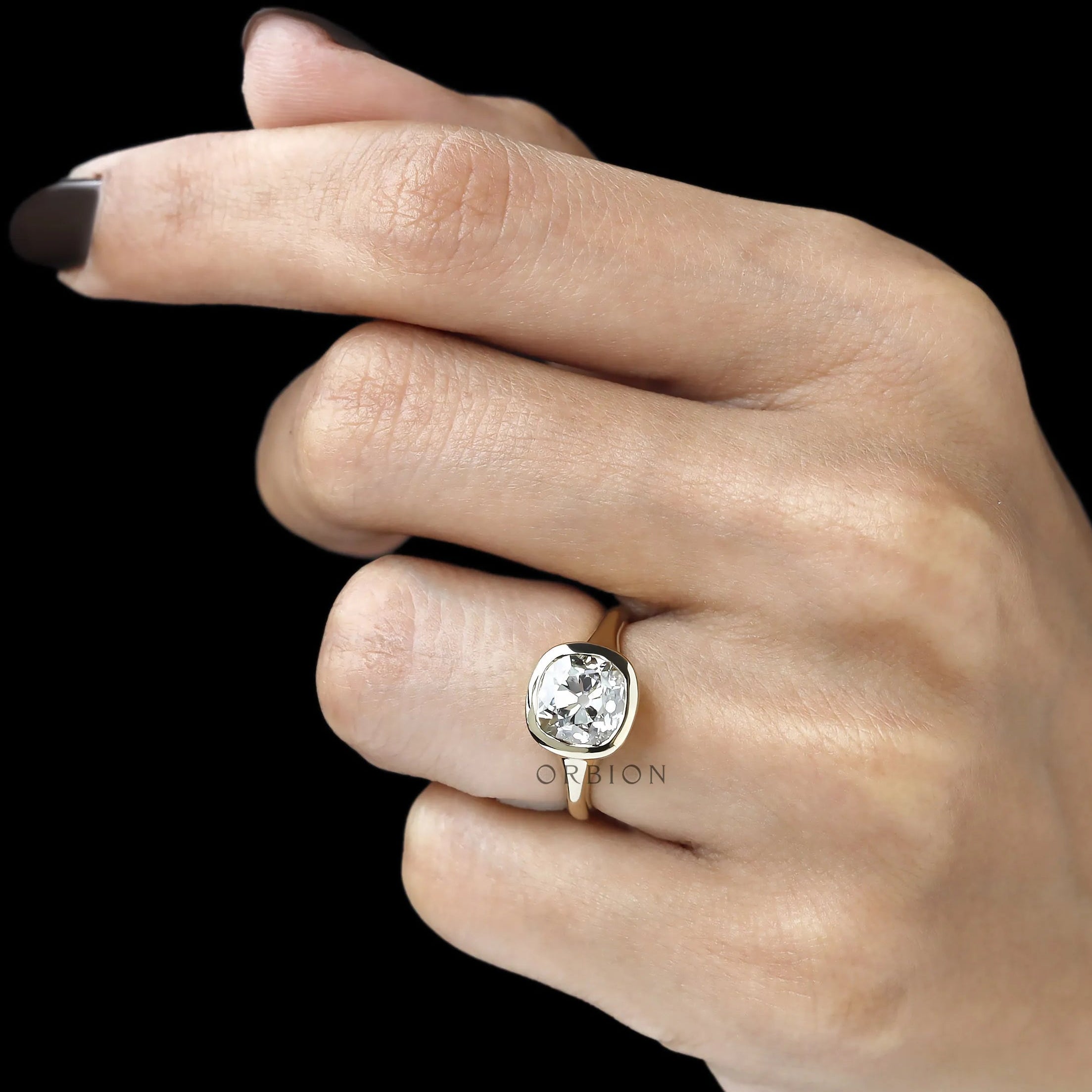 Antique signet ring with bezel-set old mine cushion lab diamond or moissanite