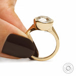 Elegant antique old mine cushion cut ring with bezel-set lab diamond or moissanite in yellow gold