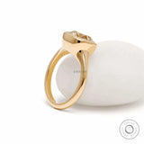Old mine cushion lab diamond or moissanite signet ring, bezel set, 18k yellow gold