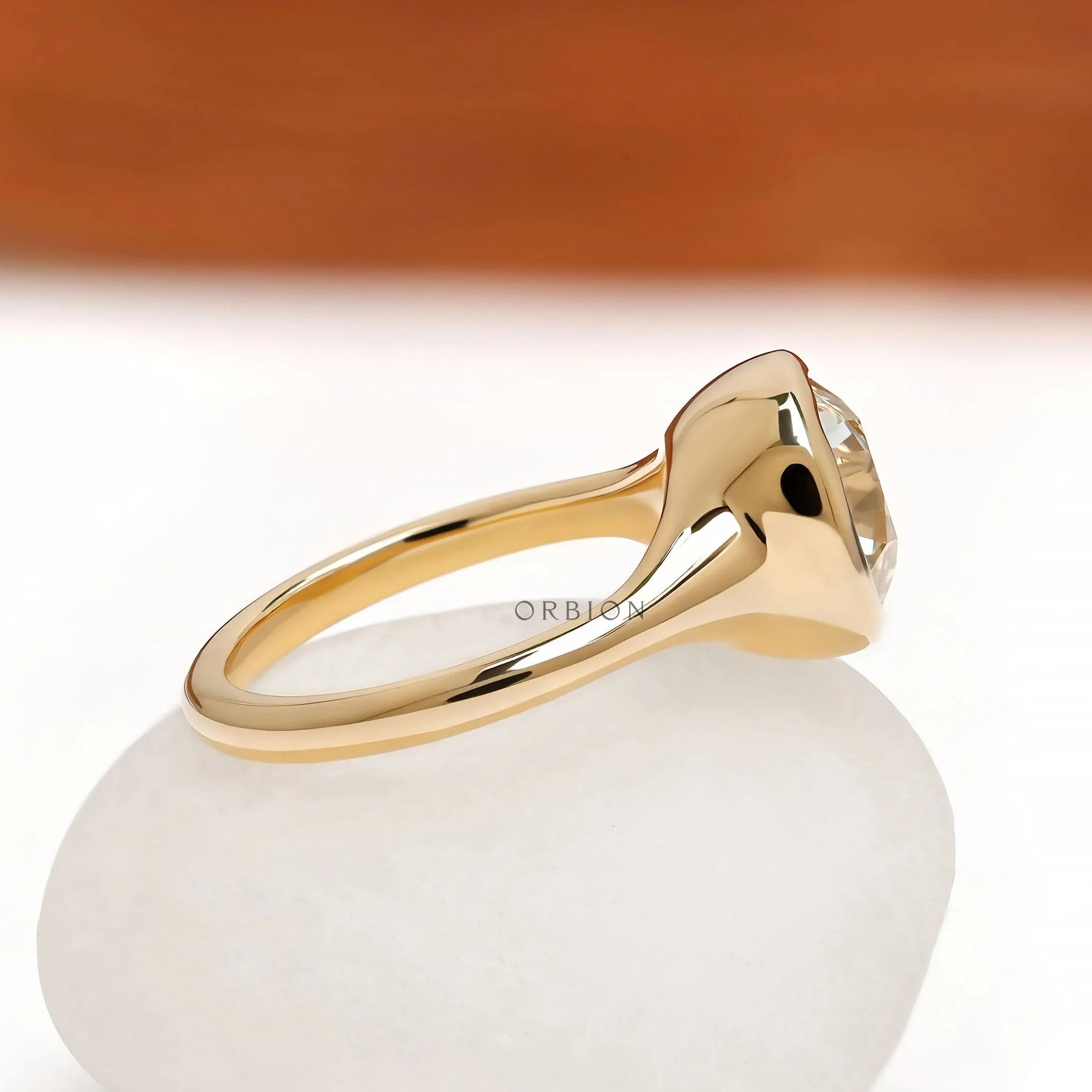 Antique cushion cut lab diamond or moissanite signet ring in bezel setting, 2.70 CT, 18k yellow gold
