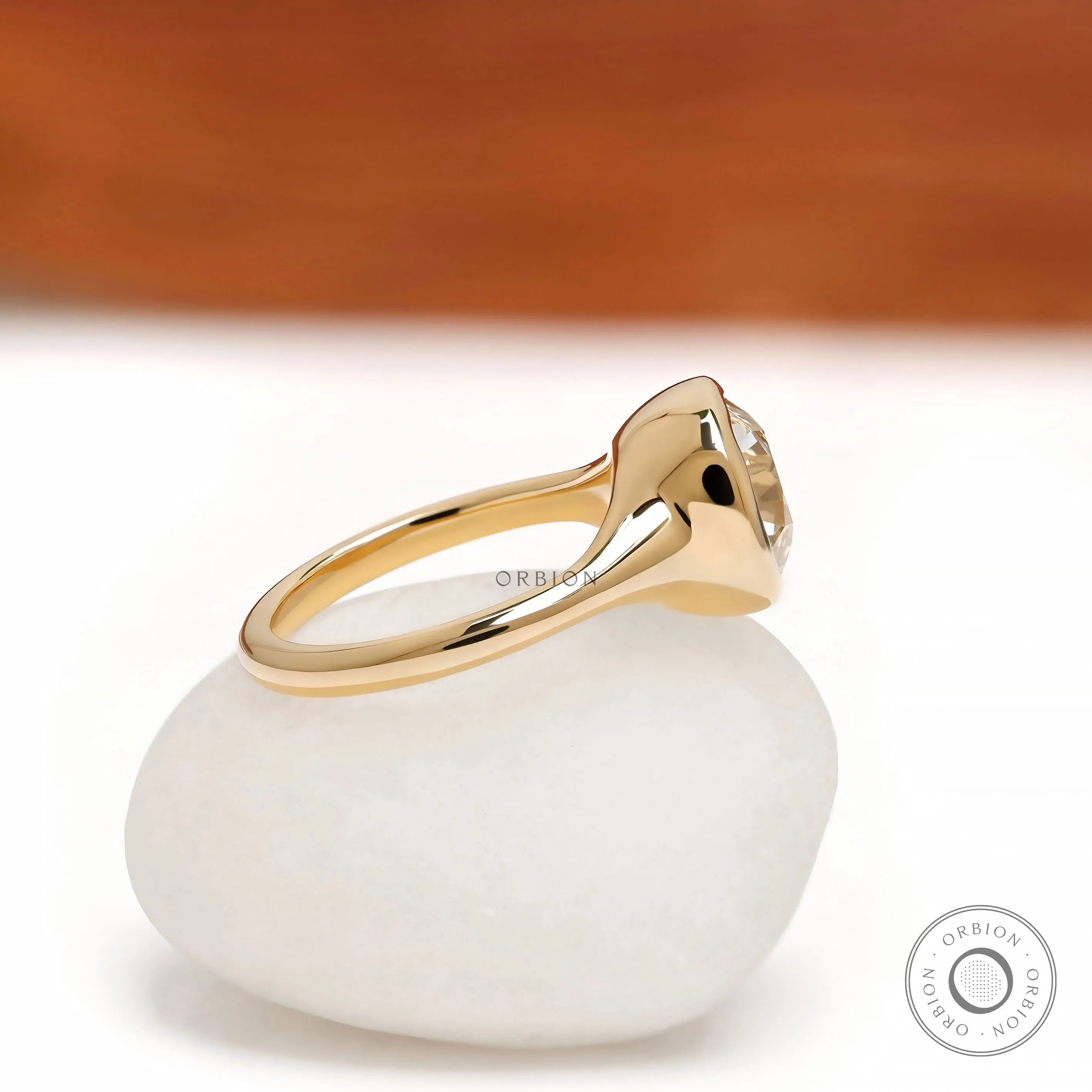 Antique cushion cut lab diamond or moissanite signet ring in bezel setting, 2.70 CT, 18k yellow gold