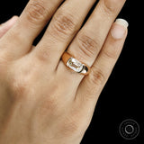 Mens diamond pinky ring in 14k yellow gold with elongated cushion cut stone and modern half bezel setting