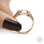 Mens pinky signet ring featuring an elongated cushion diamond and bold half bezel setting in 14k yellow gold