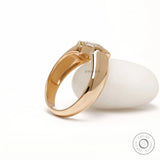 Chunky mens engagement ring in 14k yellow gold with east west elongated cushion lab grown diamond