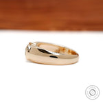 East west lab grown diamond ring for men with elongated cushion cut and modern chunky half bezel design