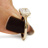 East West Radiant Cut Moissanite Sleek Half Bezel Engagement Ring, Floating Style, 14k Yellow Gold