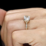 East West Radiant Cut Moissanite Sleek Half Bezel Engagement Ring, Floating Style, 14k Yellow Gold