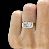 East West Radiant Cut Moissanite Sleek Half Bezel Engagement Ring, Floating Style, 14k Yellow Gold