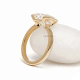 East West Radiant Cut Moissanite Sleek Half Bezel Engagement Ring, Floating Style, 14k Yellow Gold