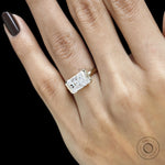 Floating half bezel engagement ring with radiant cut moissanite or lab grown diamond crafted in 14k yellow gold