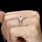 Elegant east west radiant cut lab diamond engagement ring with sleek bezel setting and minimalist style