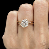 Unique anniversary ring with round cut moissanite solitaire and 14k yellow gold craftsmanship