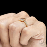 Nature inspired engagement ring with pink diamond, floral engraving and antique victorian aesthetic