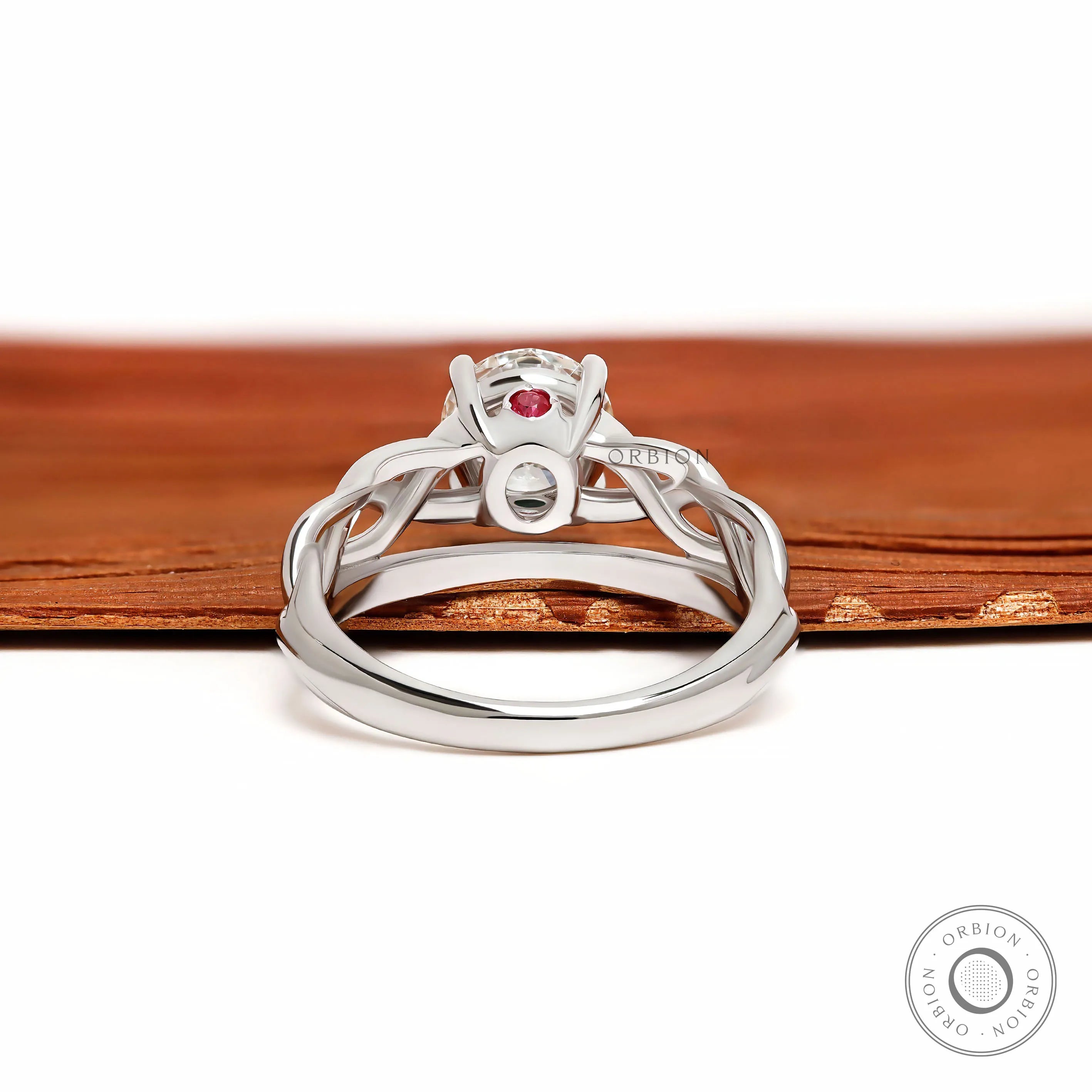 Personalized two stone engagement ring with round lab diamond or moissanite birthstones in 14k white gold 
