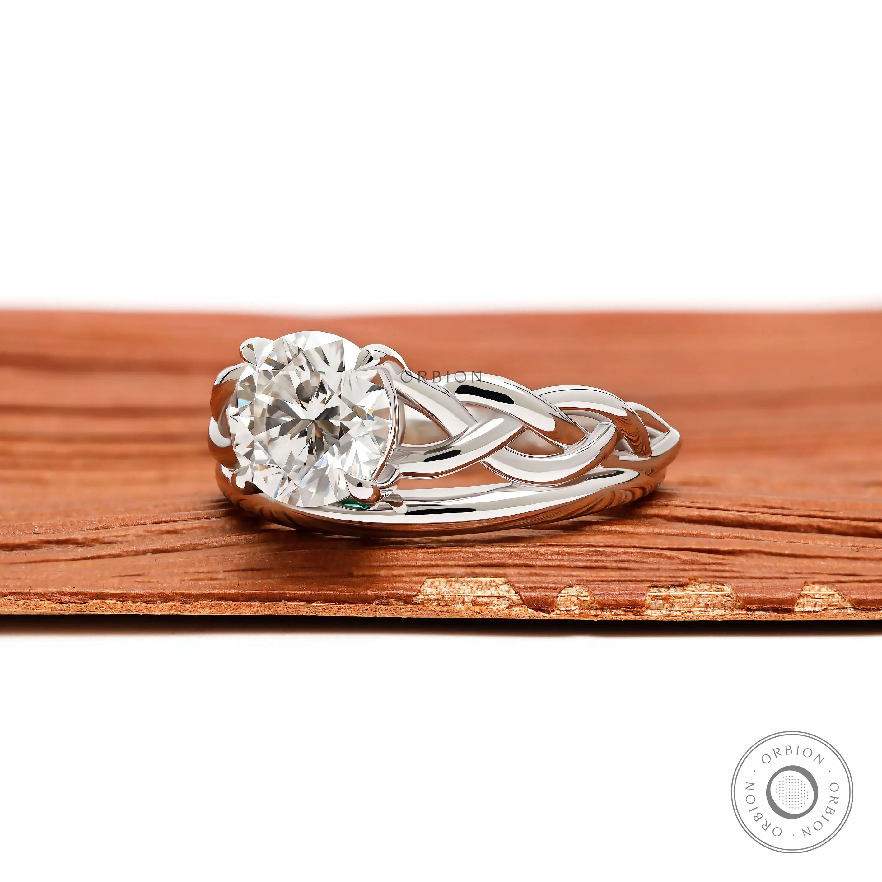 14k gold two stone birthstone engagement ring with round lab grown diamond or moissanite and unique mixed shank