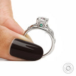 Modern 14k gold engagement ring with two birthstones, round moissanite or lab diamond and mixed shank