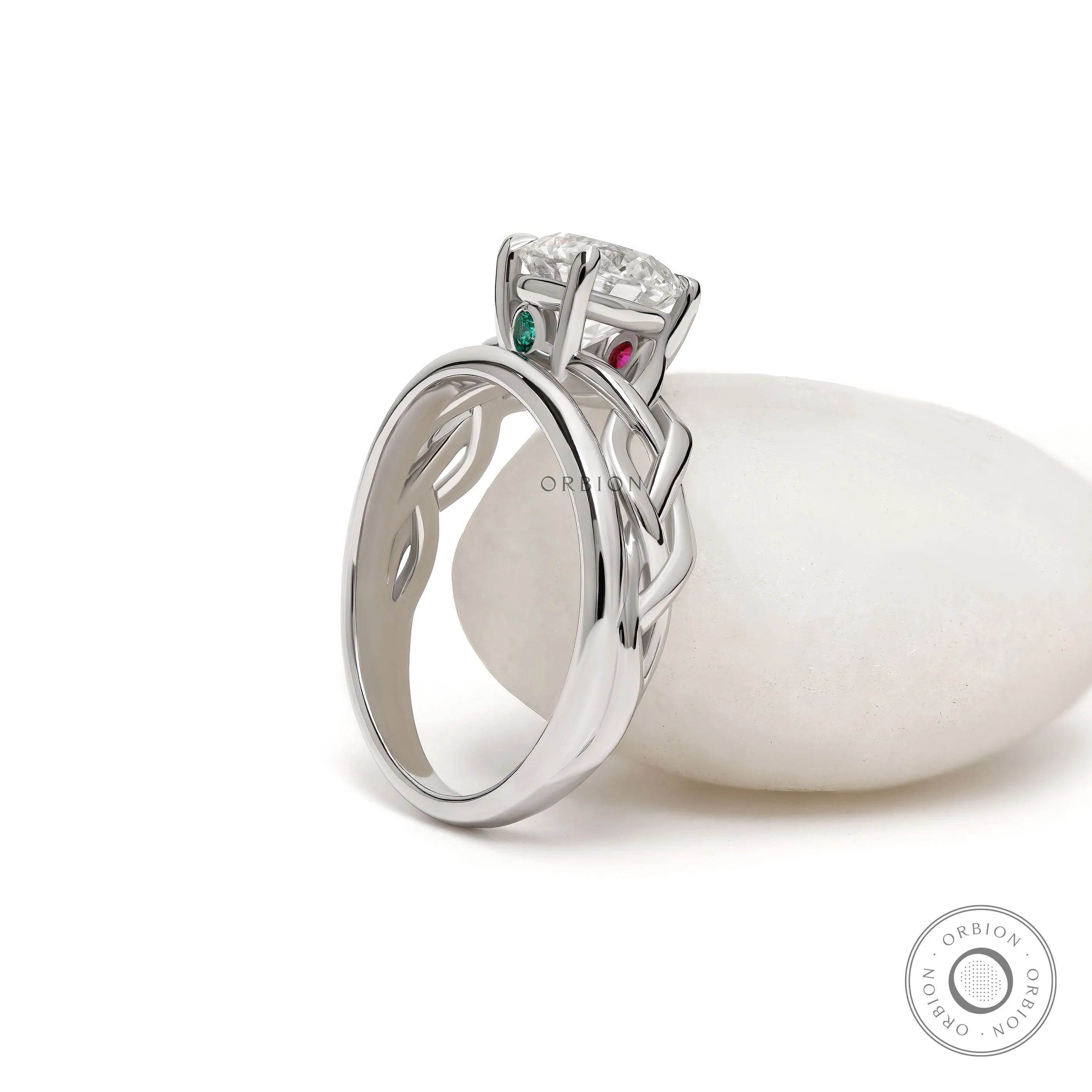 Elegant custom toi et moi ring featuring round lab grown diamonds or moissanite with braided and straight band design