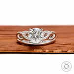 Round lab grown diamond or moissanite toi et moi ring in 14k gold with two birthstones and braided mixed shank design
