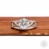 Round lab grown diamond or moissanite toi et moi ring in 14k gold with two birthstones and braided mixed shank design