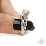 Unique story telling wedding ring with round gemstone toi et moi design and custom birthstone options in gold