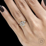 Elegant pinky promise ring with emerald cut lab diamond or moissanite three stone design in yellow gold