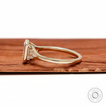 Minimalist emerald cut engagement ring with three stone lab grown diamond or moissanite bezel setting