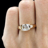 East west elongated cushion moissanite chunky signet ring in 14k yellow gold