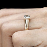 East west half bezel moissanite solitaire ring in solid 14k gold