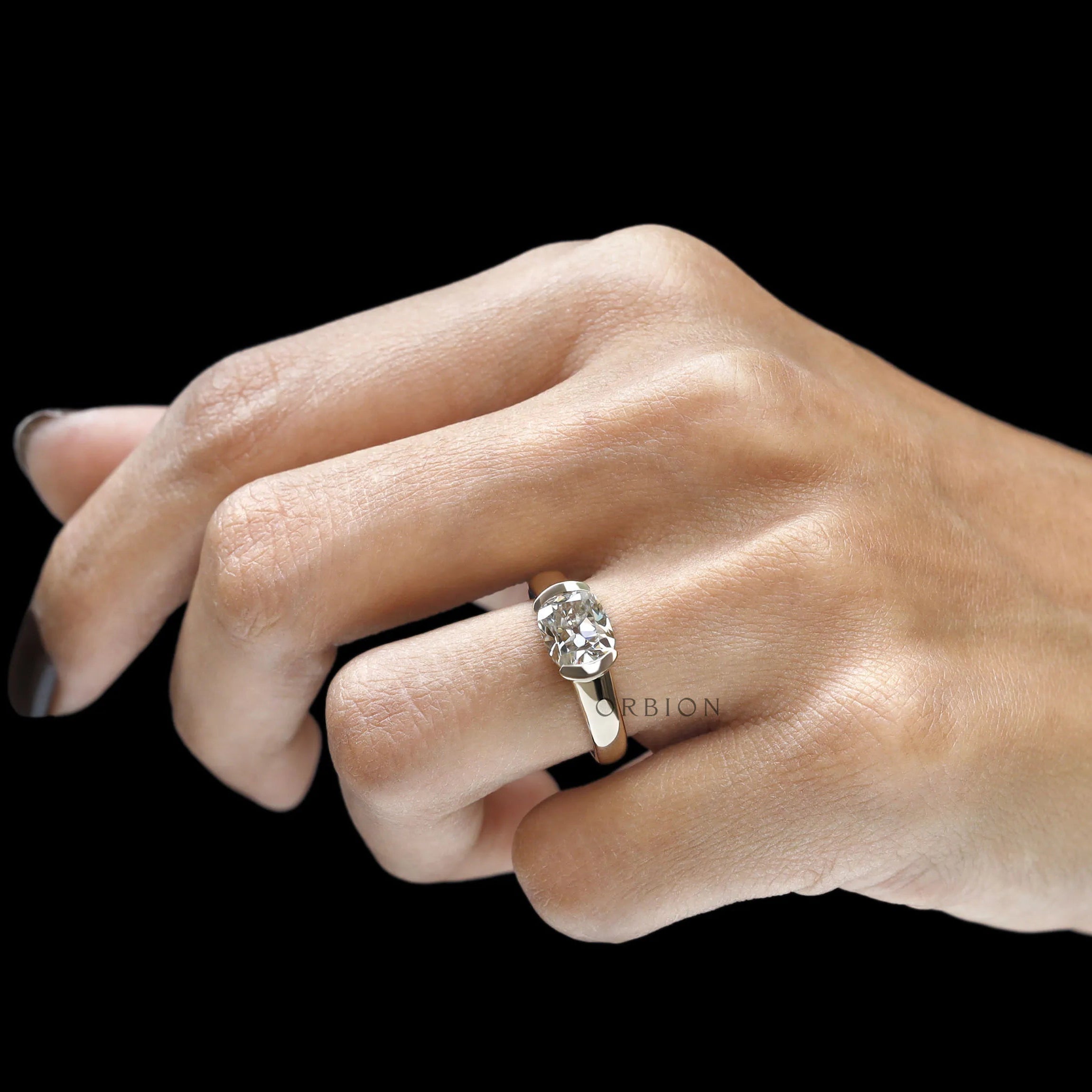 East west lab grown diamond signet engagement ring in 14k yellow gold