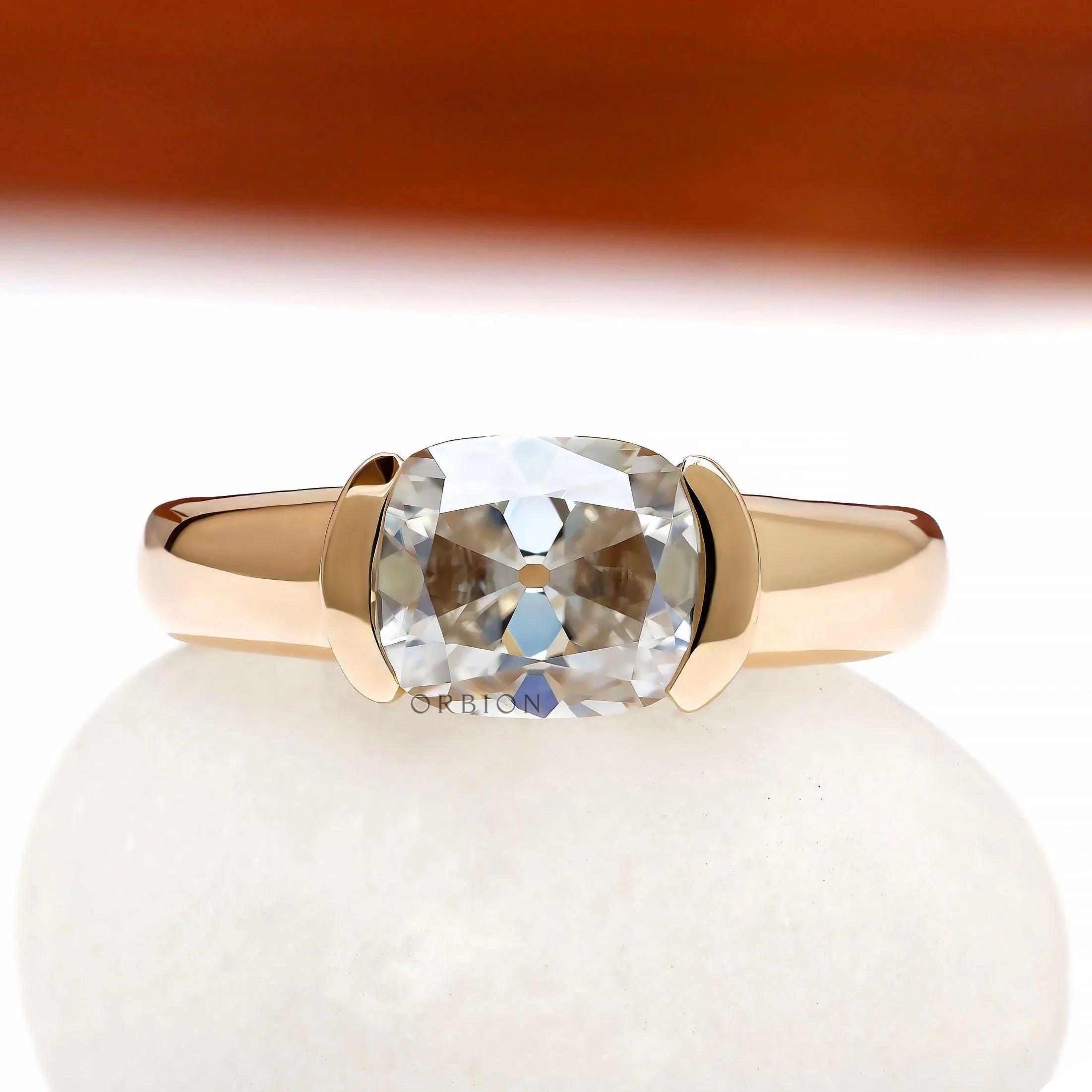 Elongated cushion cut moissanite promise ring with east west setting