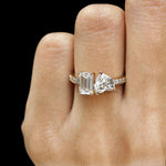 Heart and emerald cut lab grown diamond statement ring with pave detailing