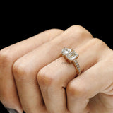 Elegant two stone diamond promise ring with heart and emerald shaped stones