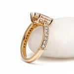 14k yellow gold You and Me ring with heart and emerald shaped diamonds
