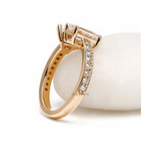 14k yellow gold You and Me ring with heart and emerald shaped diamonds