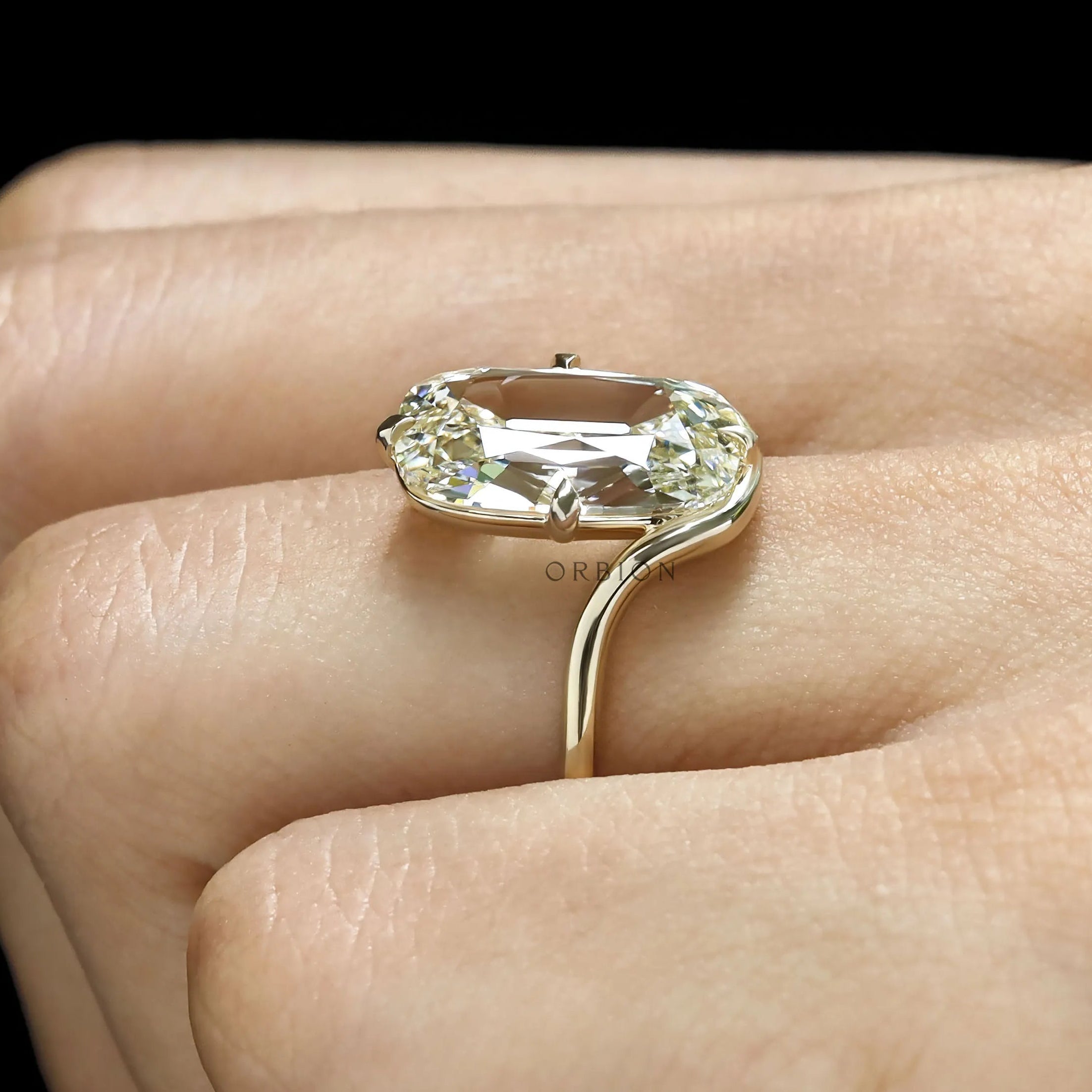 Luxury Bypass Engagement Ring with Lab Diamond, 14k Yellow Gold Band