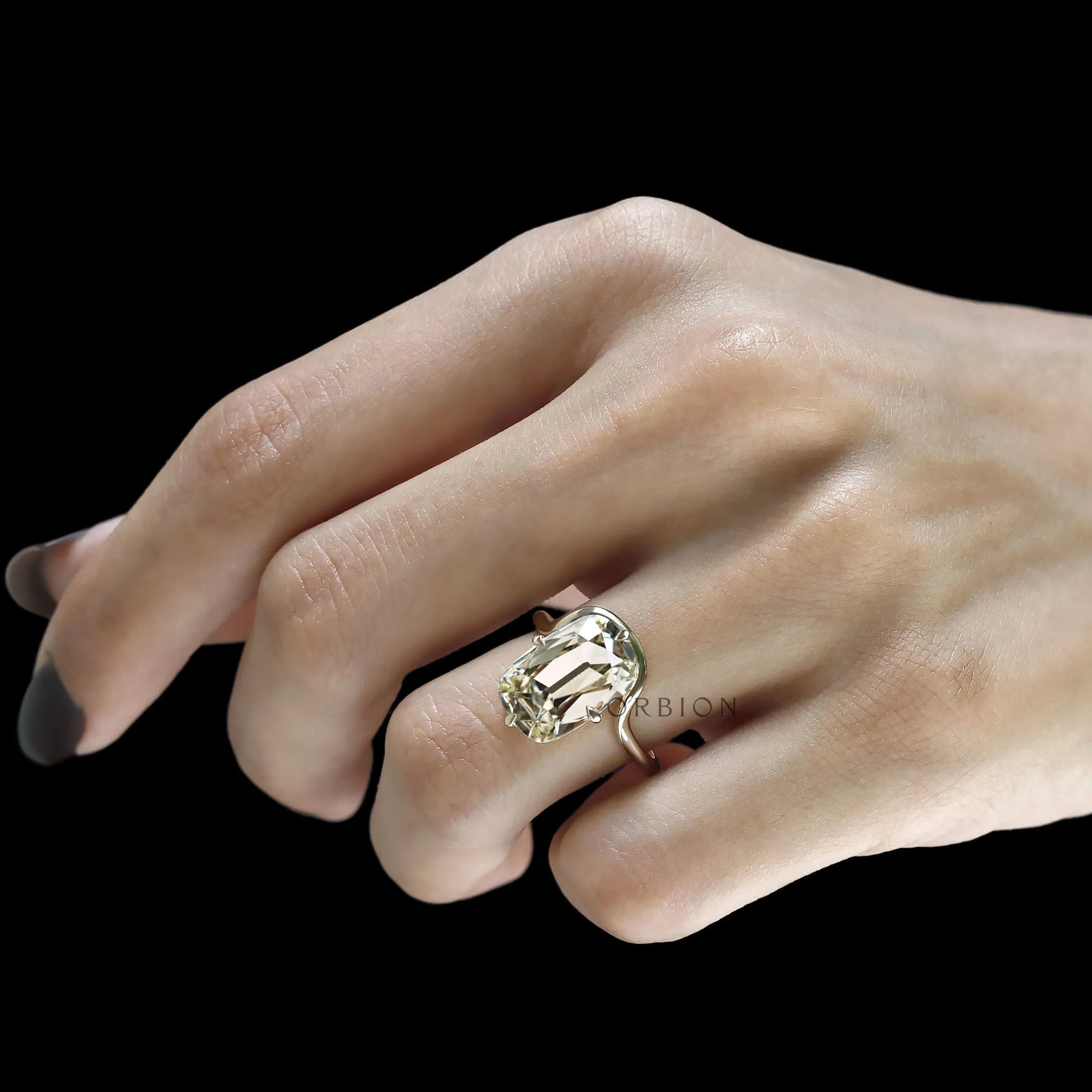 Bypass Style Elongated Cushion Lab Diamond Engagement Ring for Women