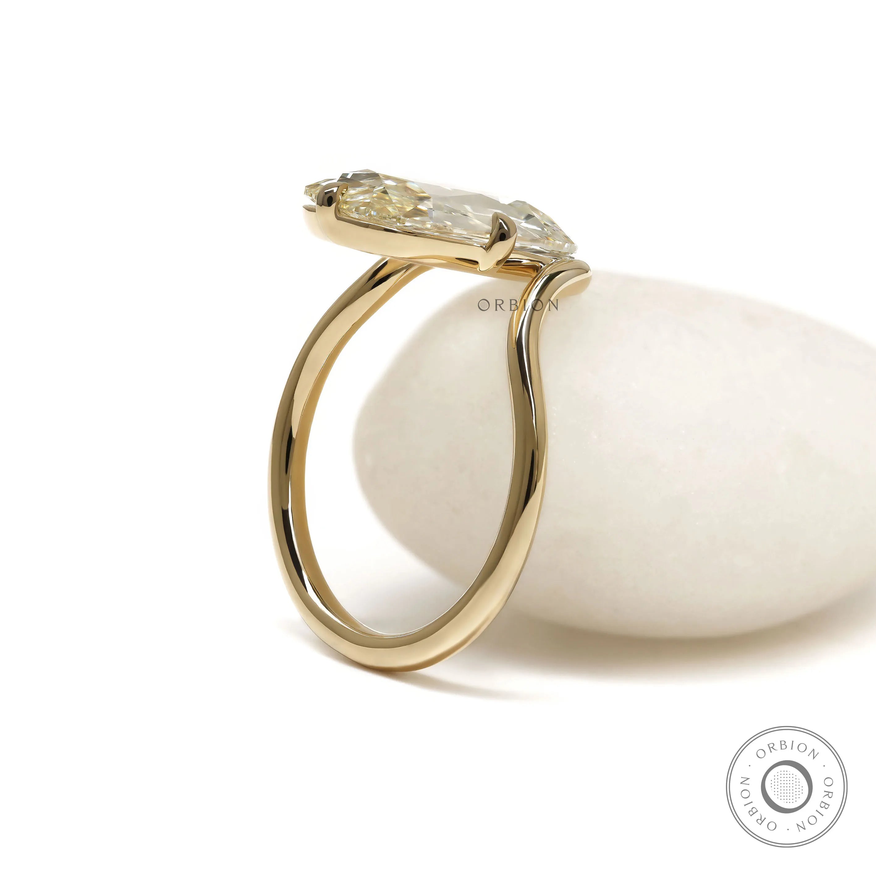 Shallow Cut 4 Ct Lab Diamond Elongated Cushion Ring, Compass Style