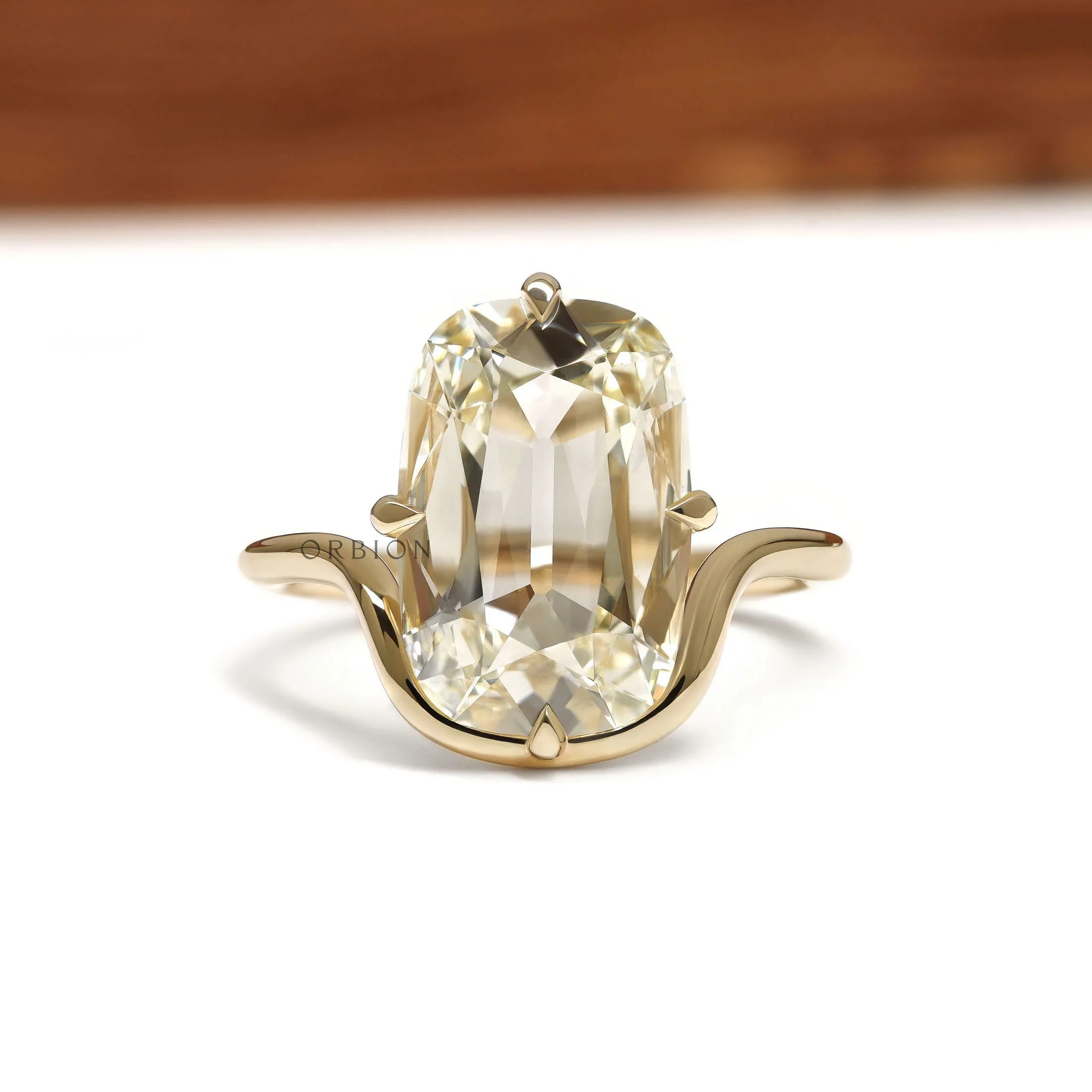 Bypass Elongated Cushion Lab Diamond Engagement Ring in 14k Yellow Gold, Compass Setting