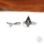 Gothic black moissanite solitaire ring with V shaped chevron band