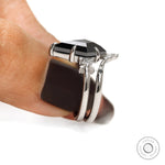 Platinum gothic engagement ring with black moissanite solitaire and matching V shaped wedding band