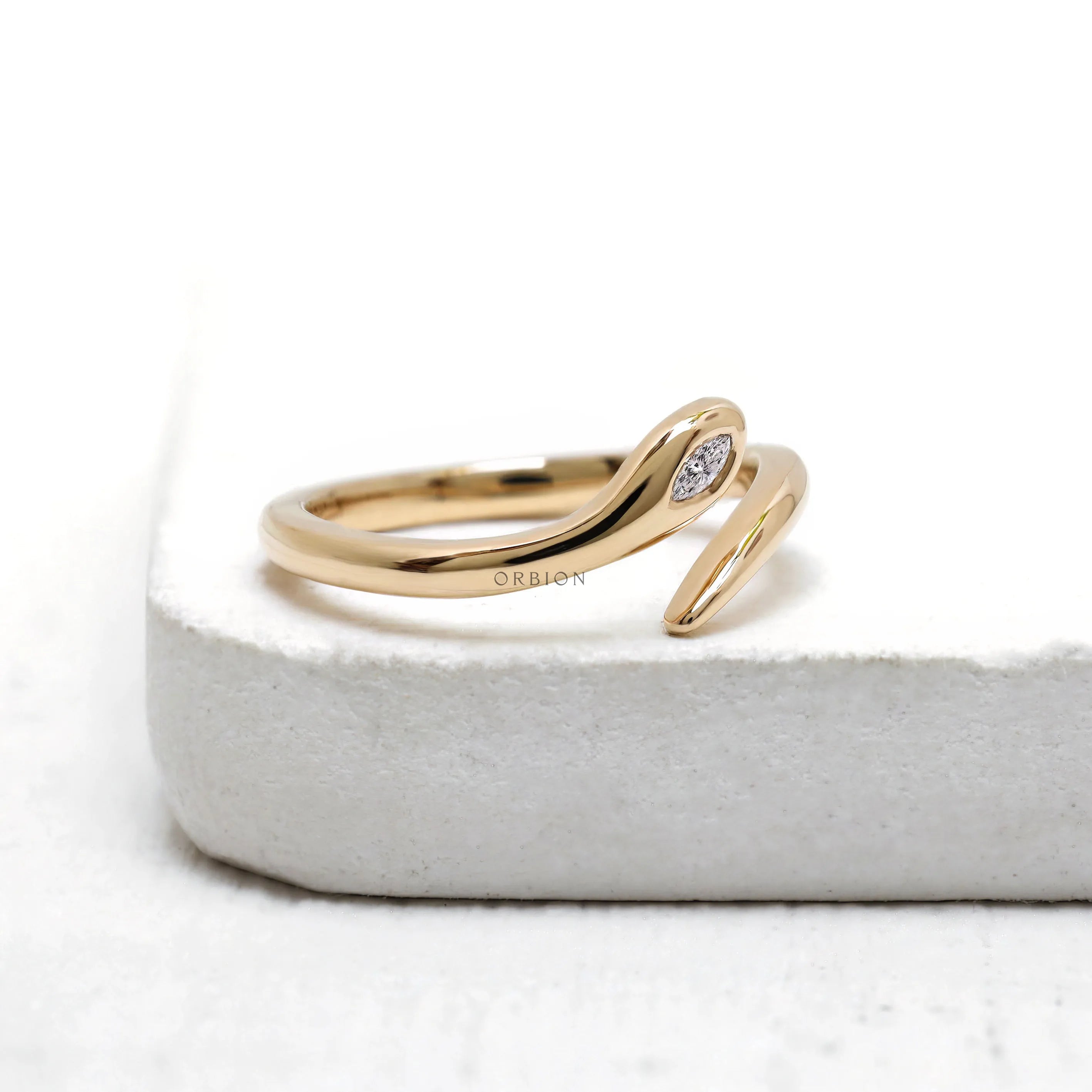 14k yellow gold snake wrap ring with marquise lab grown diamond