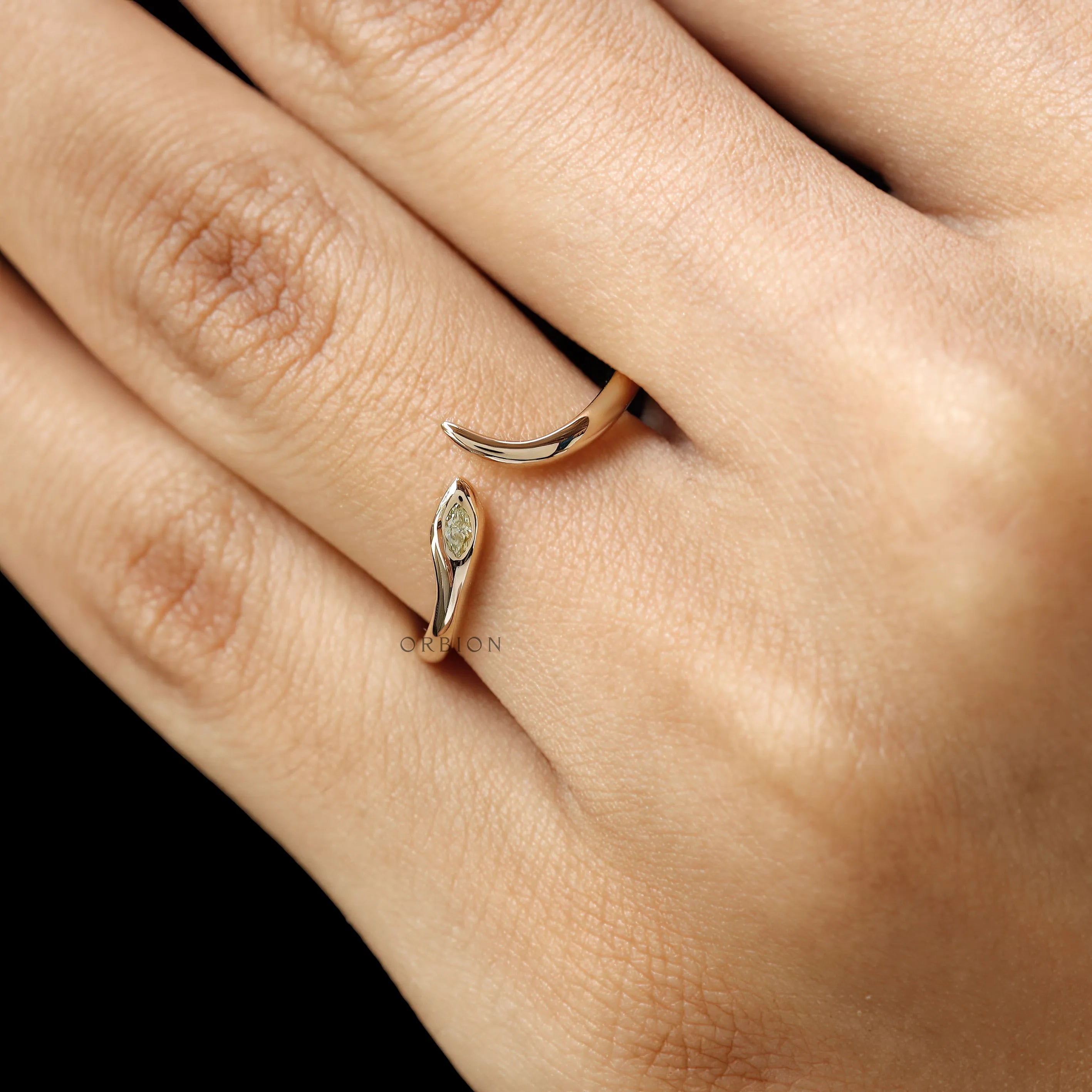 Delicate serpent ring yellow lab diamond 14k gold