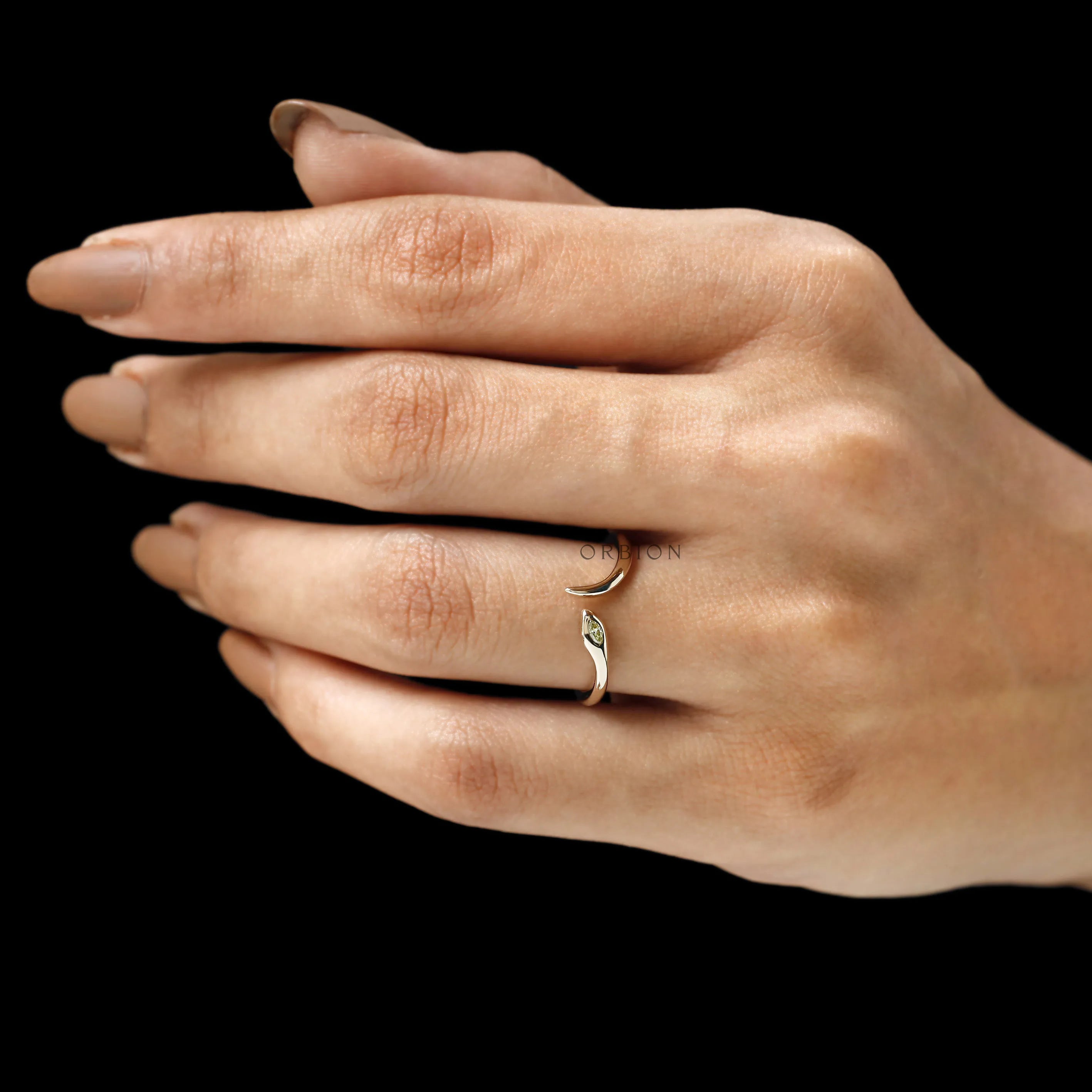 Lightweight 14k yellow gold snake ring with yellow lab diamond